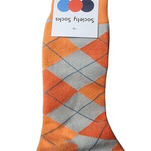 Men's Trouser Socks Orange Gray Argyle Pattern 80% Cotton Size 7-13